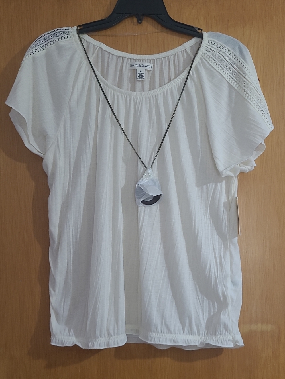 New York Laundry White Crochet-Trim Peasant Top